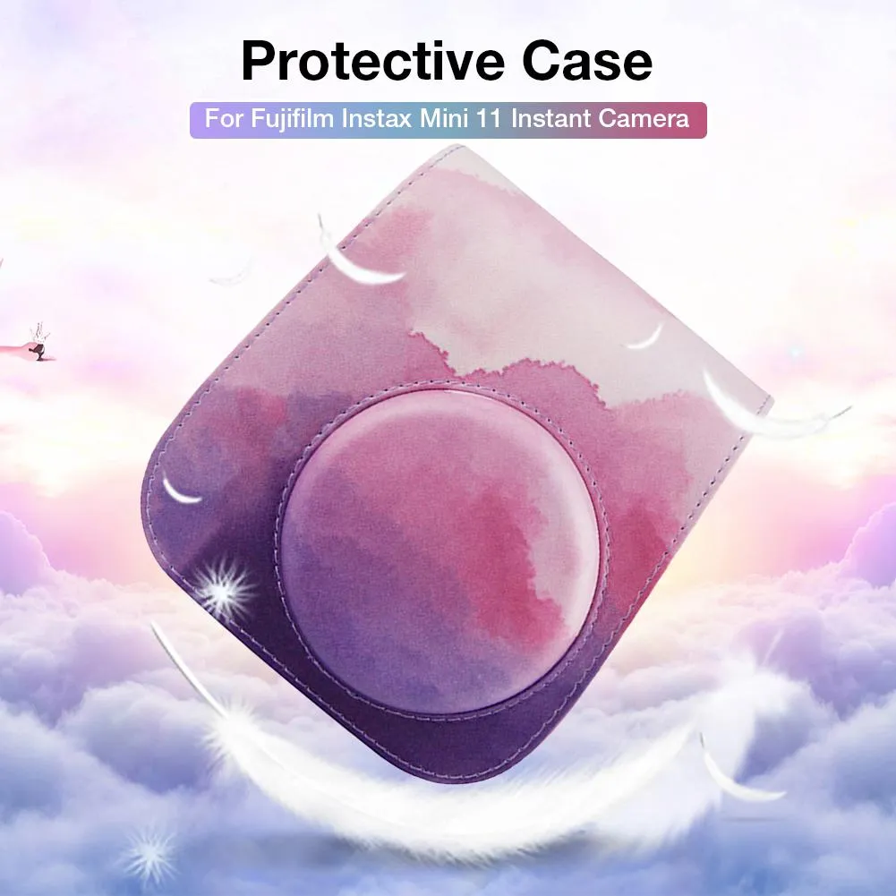 Case for Fujifilm Instax Mini 11/12 Case PU Leather Instant Camera Cover with Adjustable Strap- Flamingo White