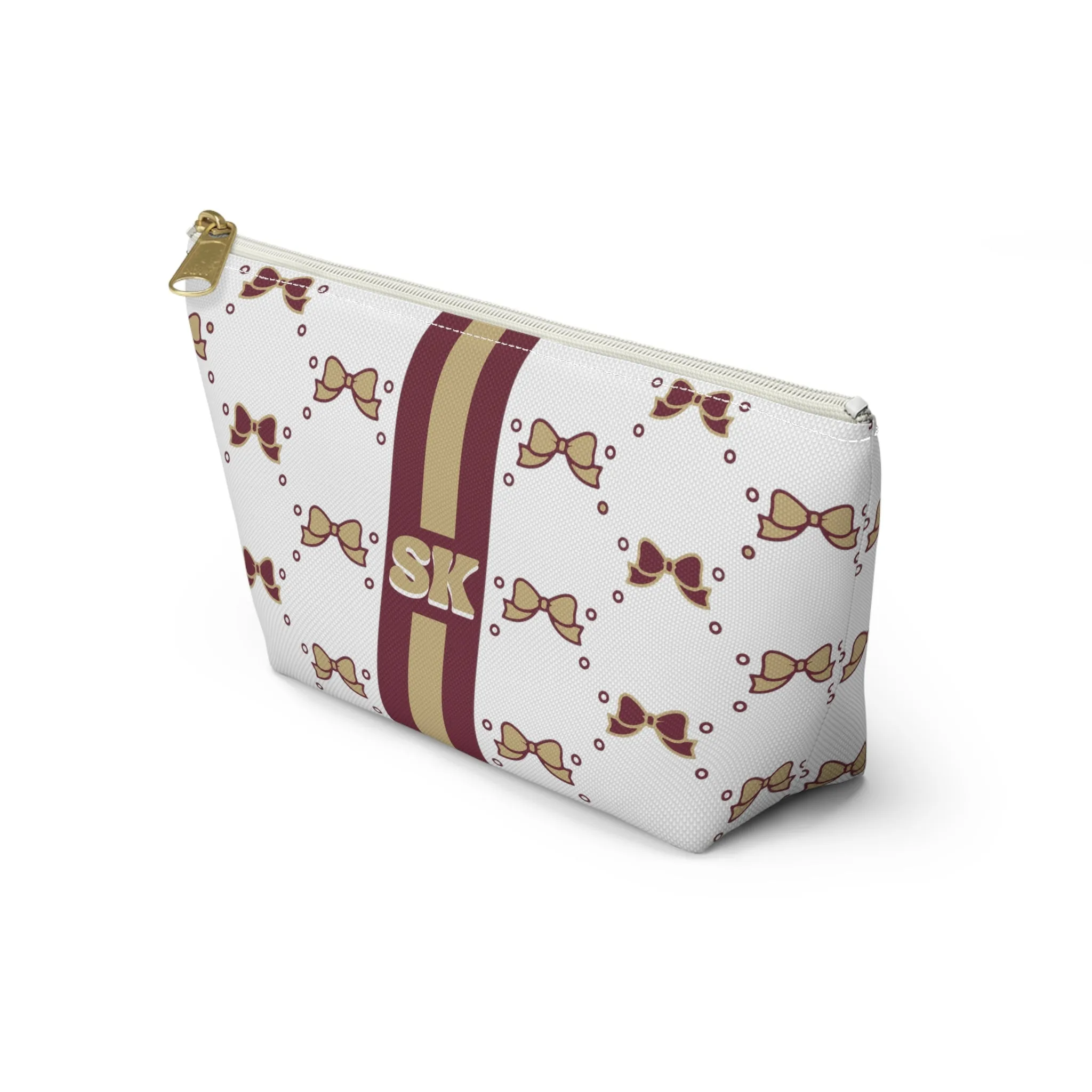 Custom Initial Personalized Bow Makeup Bag - Custom Initial, Makeup Bag, FSU, Garnet & Gold, Boston College, Personalized, Bow Aesthetic