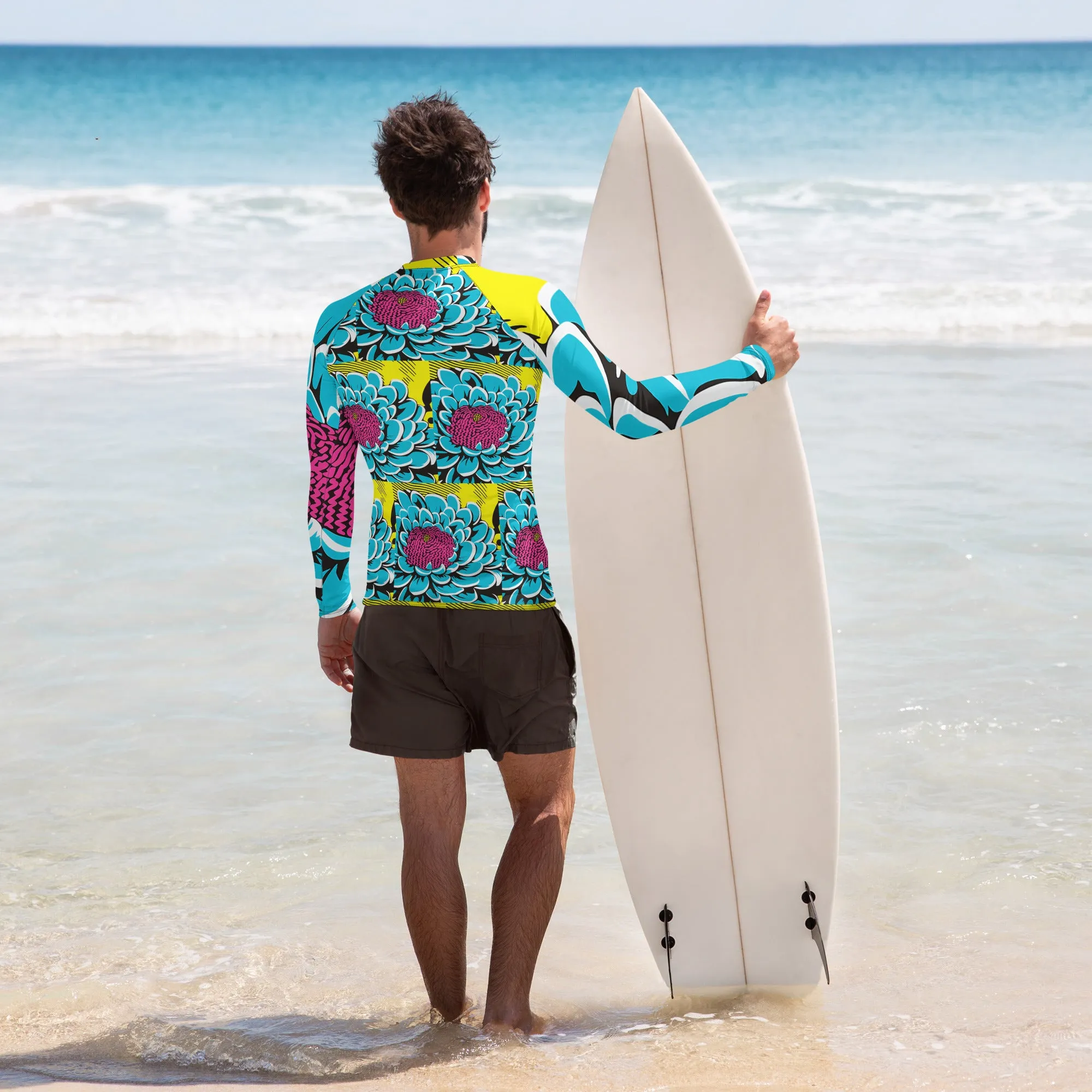 Men's BJJ Long Sleeve Rash Guards: Unique Roy Lichtenstein Dahlia Design for High-Intensity Training 002