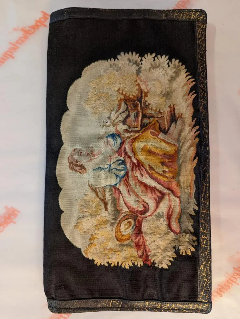 Tapestry-style vintage black clutch bag